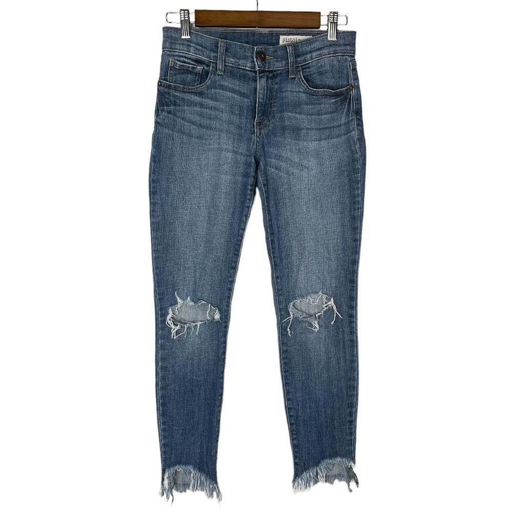 Pistola Audrey Distressed Frayed Hem Mid Rise Skinny Jeans Women’s Size 26